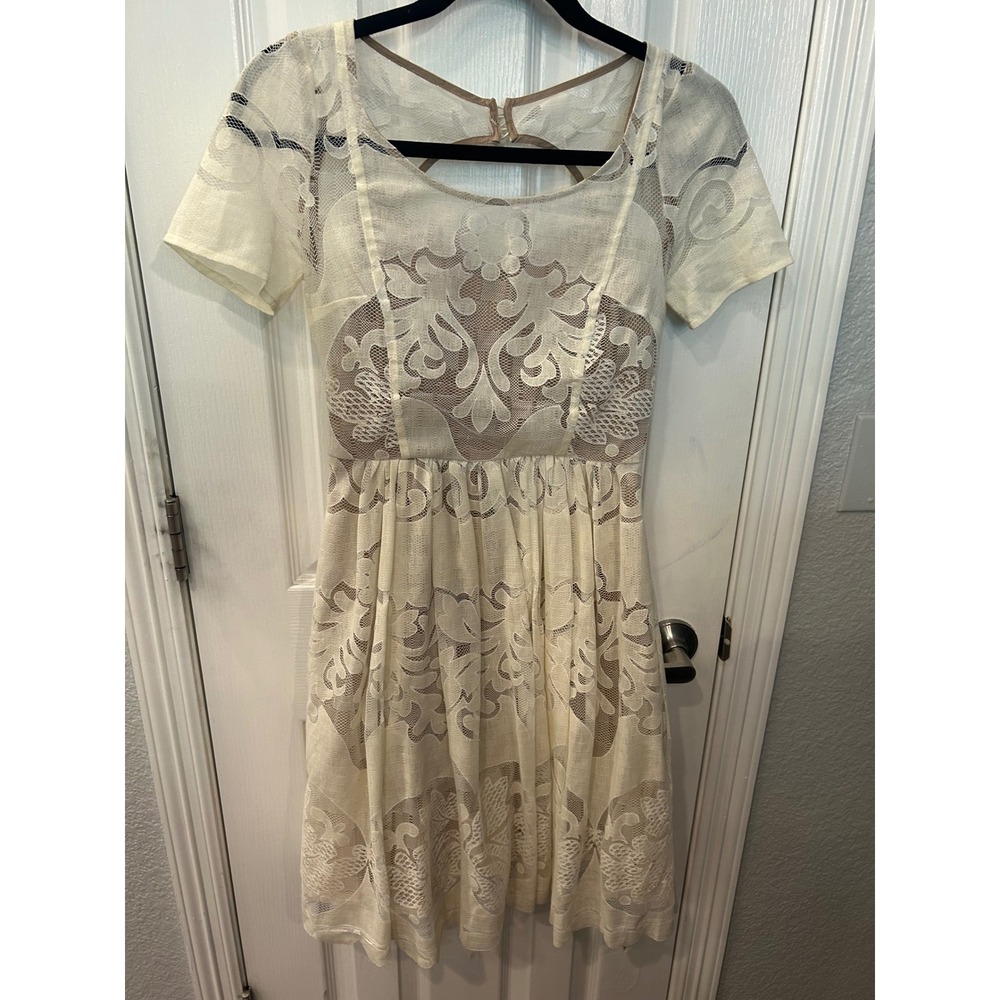 Plenty‎ by Tracy Reese Dress Ivory Lace Open Back Fit & Flare Party Wedding